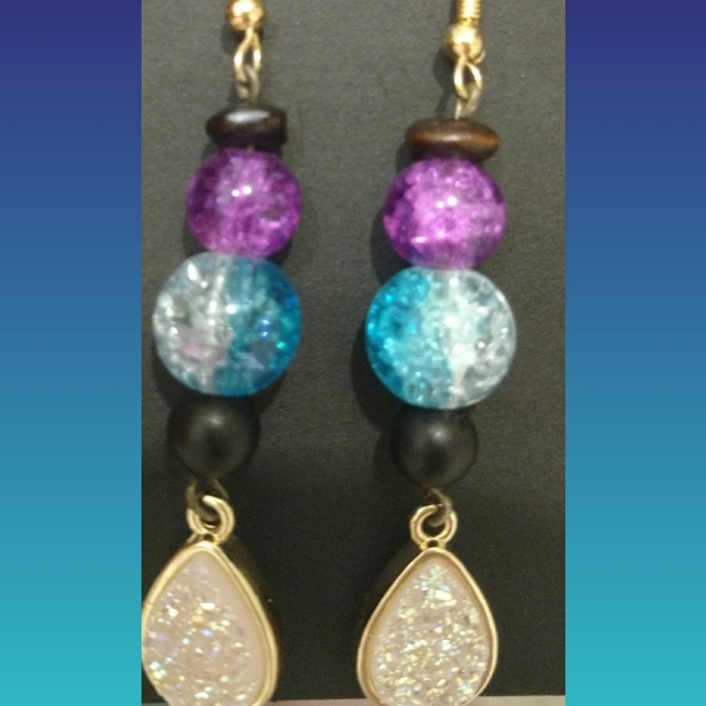 Pretty Earrings - Gold Plated Pendant Blue 💙💜